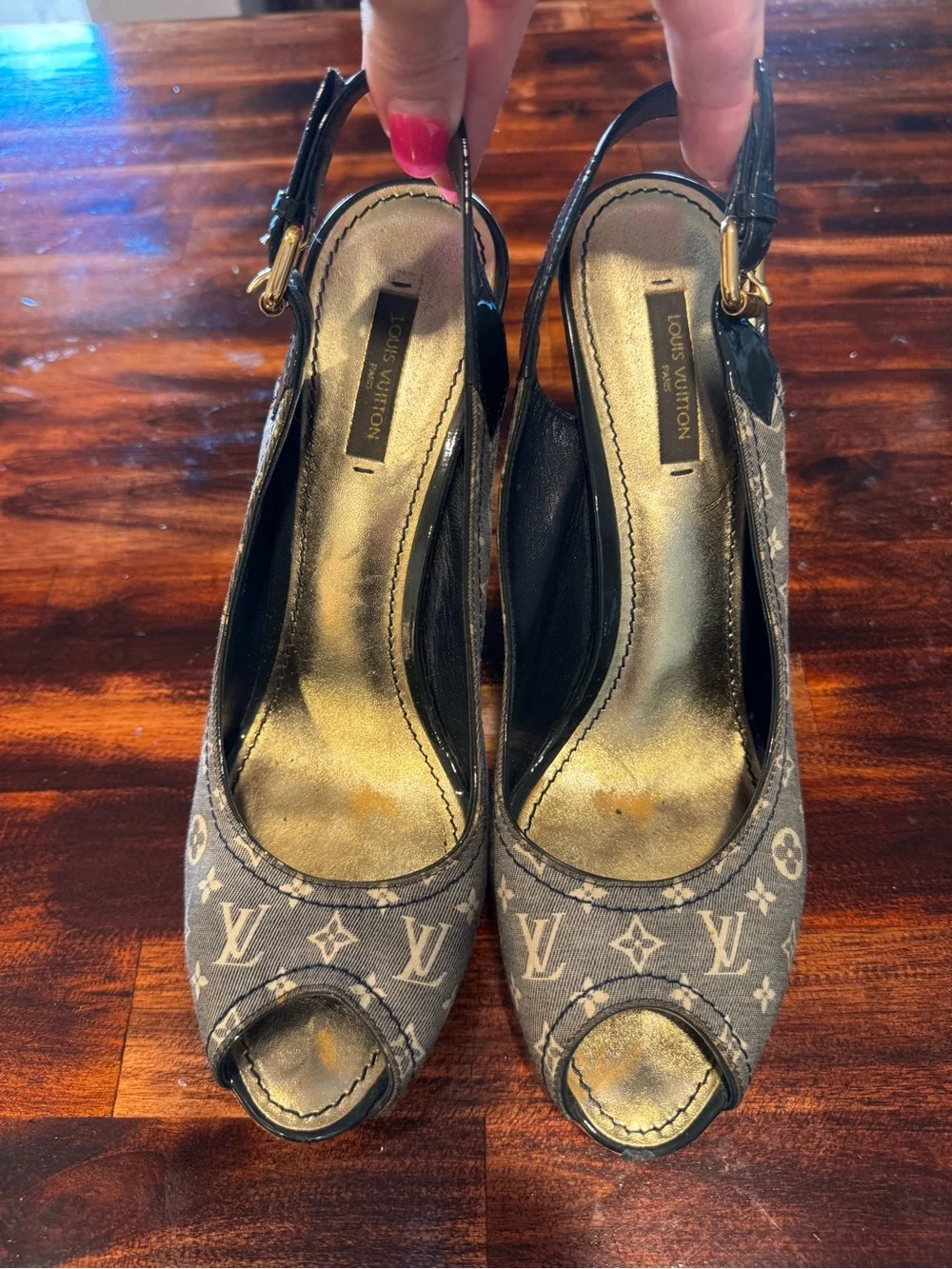 Louis Vuitton Gray Monogram Peep-Toe Slingback Heels - Picture 5 of 7